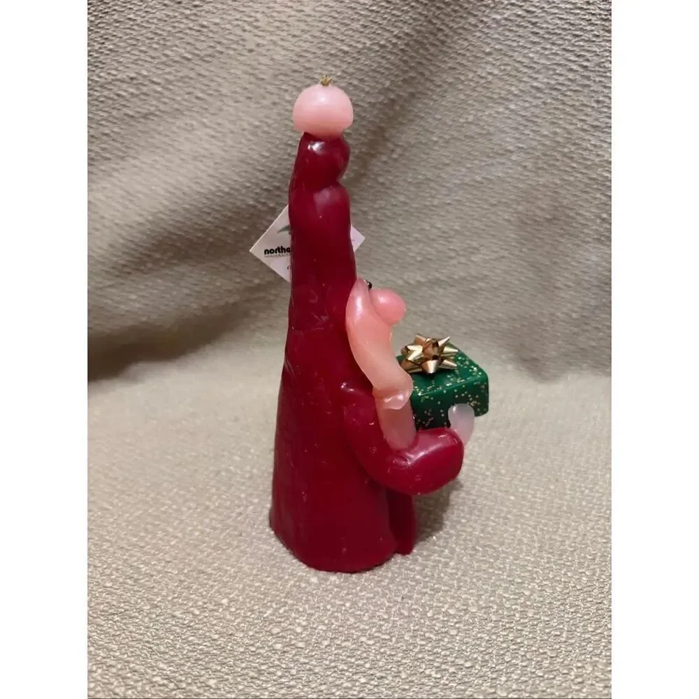 Vintage Northern Lights Candle Santa Gnome Holding Glitter Green Present Gift 7”